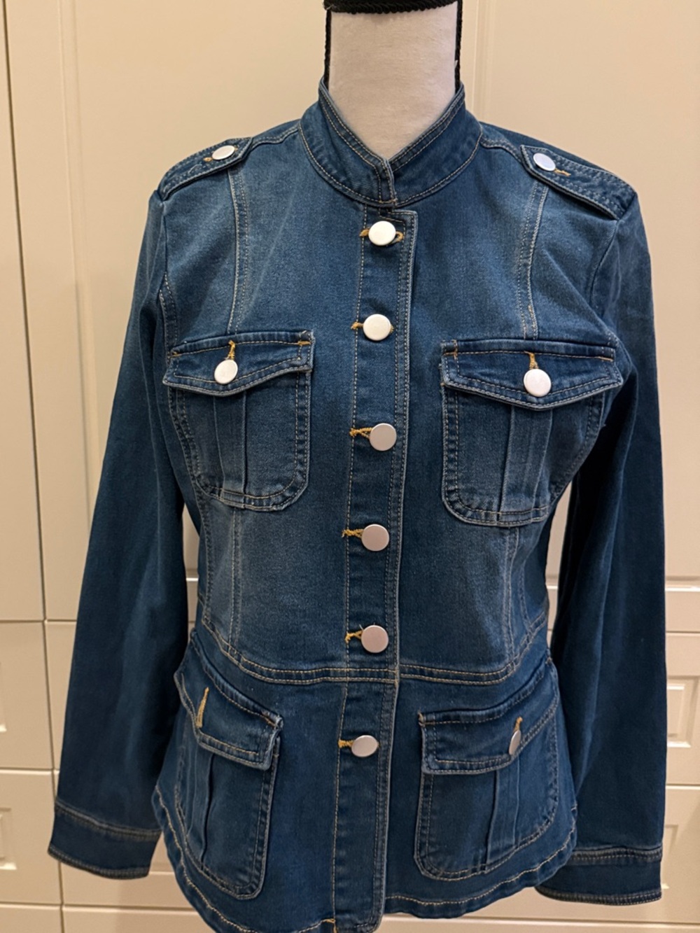 Baccini Dark Blue Military-Inspired Denim Jacket